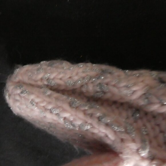 Fleece Lined Pink and Grey Knit Mittens with Shiny Fibers - Picture 8 of 15